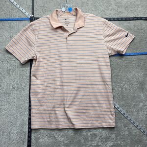 Nike Polo Shirt Mens Medium Pink Stripe Blue White Short Sleeve